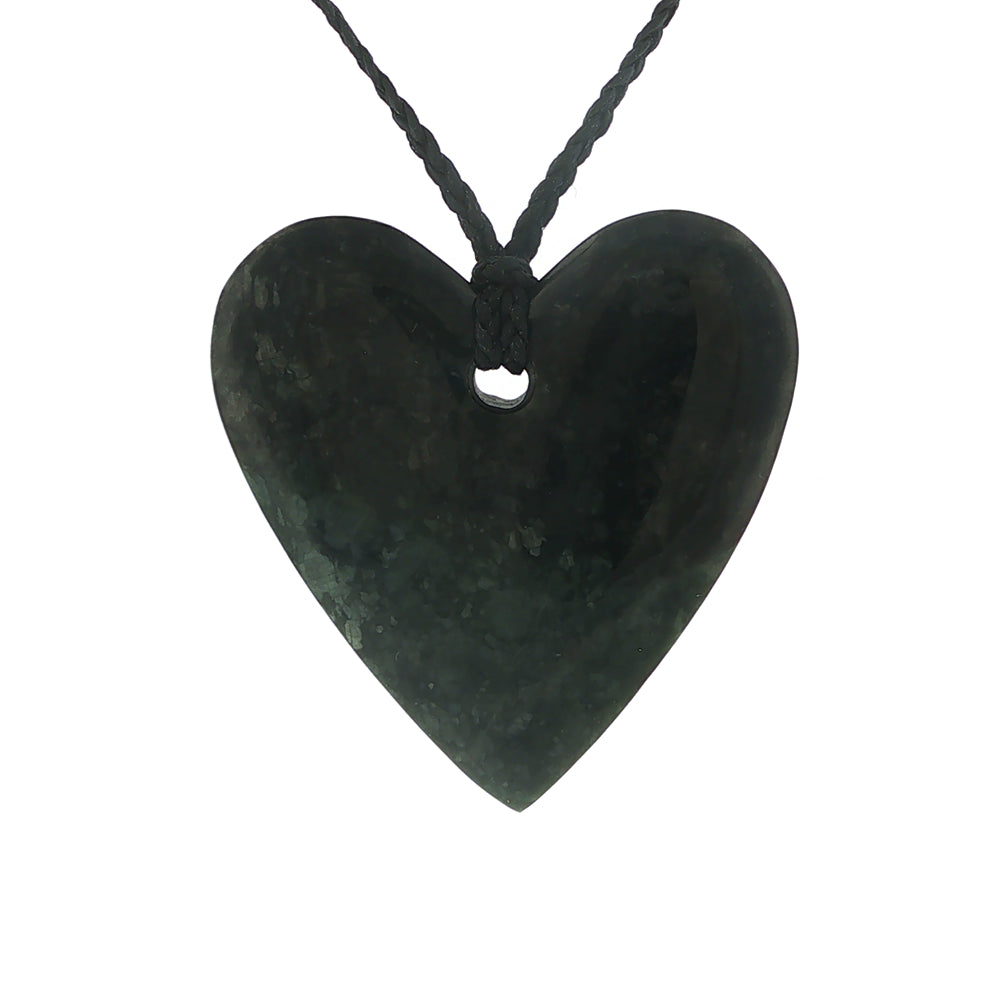 NZ pounamu greenstone manawa or heart pendant on plaited slider cord