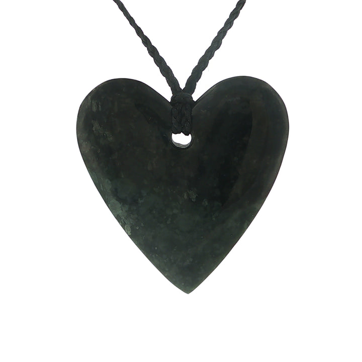NZ pounamu greenstone manawa or heart pendant on plaited slider cord