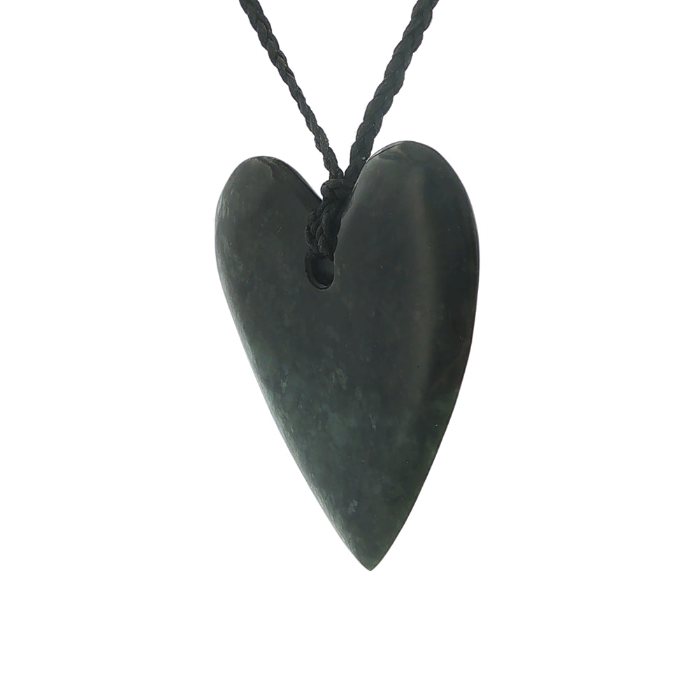 NZ pounamu greenstone manawa or heart pendant on plaited slider cord