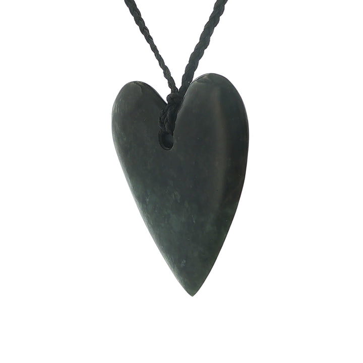 NZ pounamu greenstone manawa or heart pendant on plaited slider cord