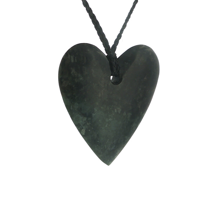 NZ pounamu greenstone manawa or heart pendant on plaited slider cord