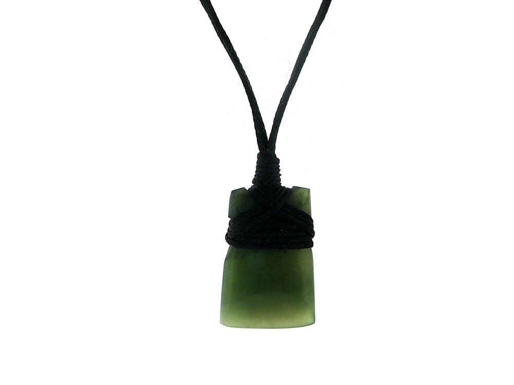 NZ greenstone pounamu bound toki on slider cord