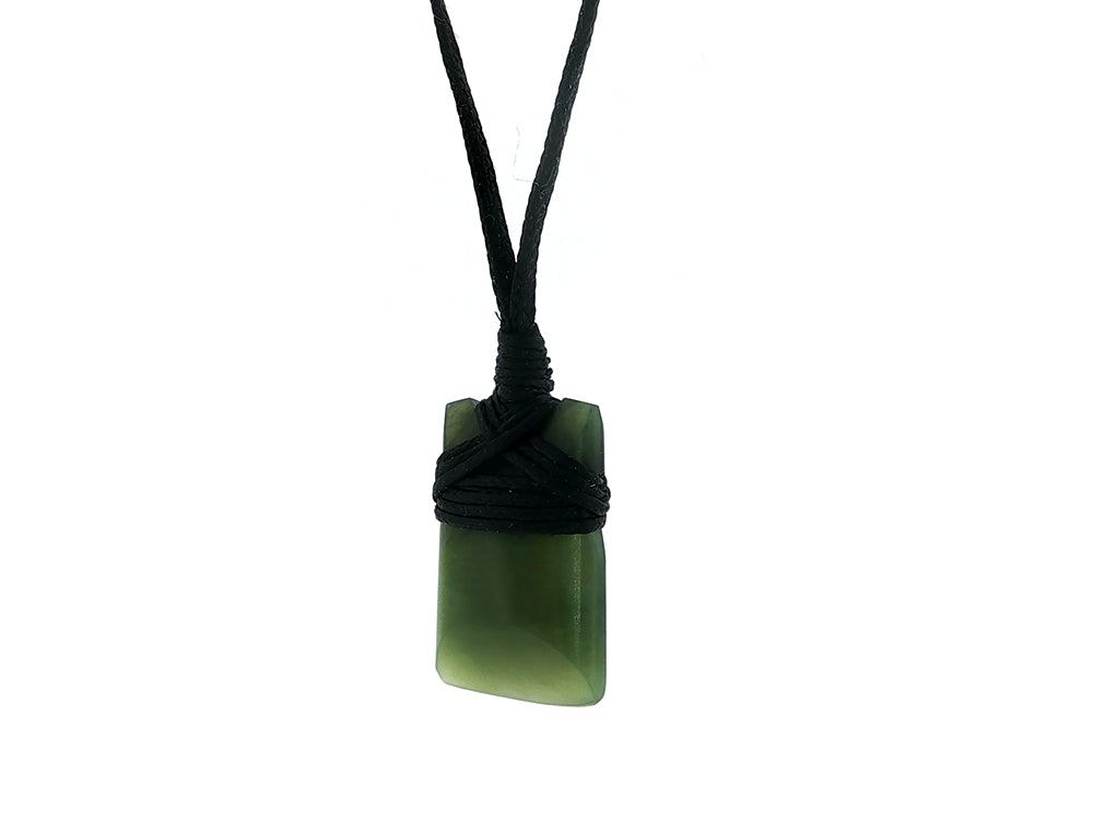 NZ greenstone pounamu bound toki on slider cord