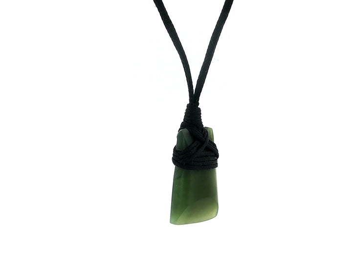 NZ greenstone pounamu bound toki on slider cord