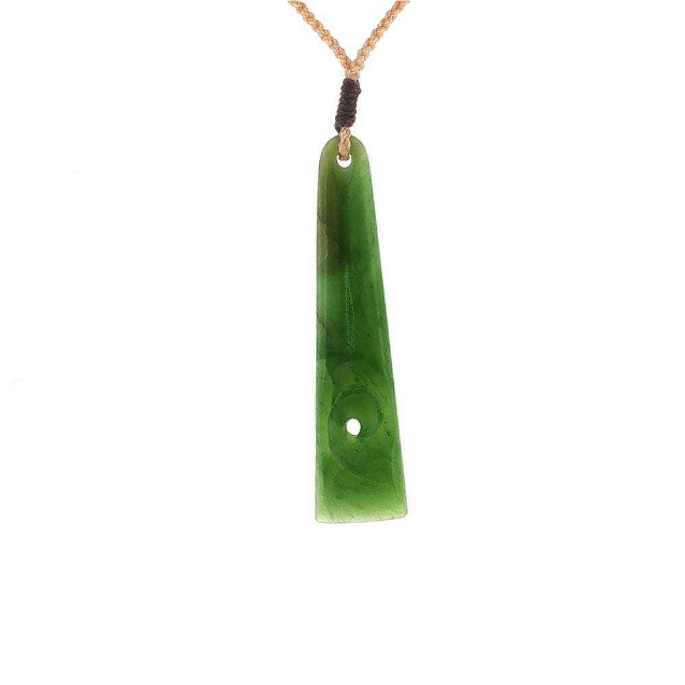 NZ greenstone pounamu roimata drop with koru cutout on slider cord