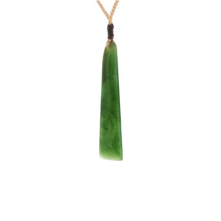 NZ greenstone pounamu roimata drop with koru cutout on slider cord