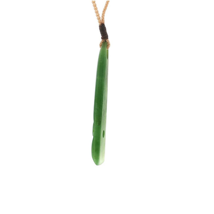 NZ greenstone pounamu roimata drop with koru cutout on slider cord