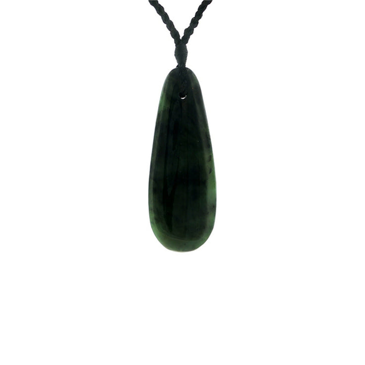 NZ greenstone pounamu roimata drop on plaited slider cord