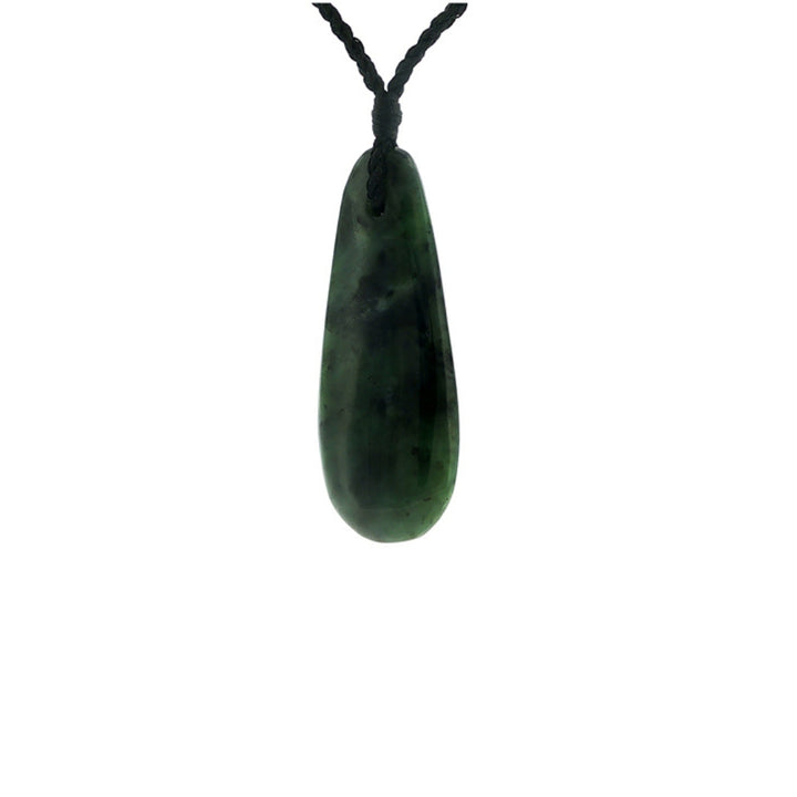 NZ greenstone pounamu roimata drop on plaited slider cord