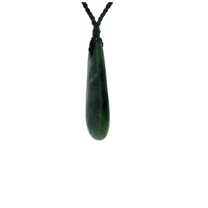 NZ greenstone pounamu roimata drop on plaited slider cord