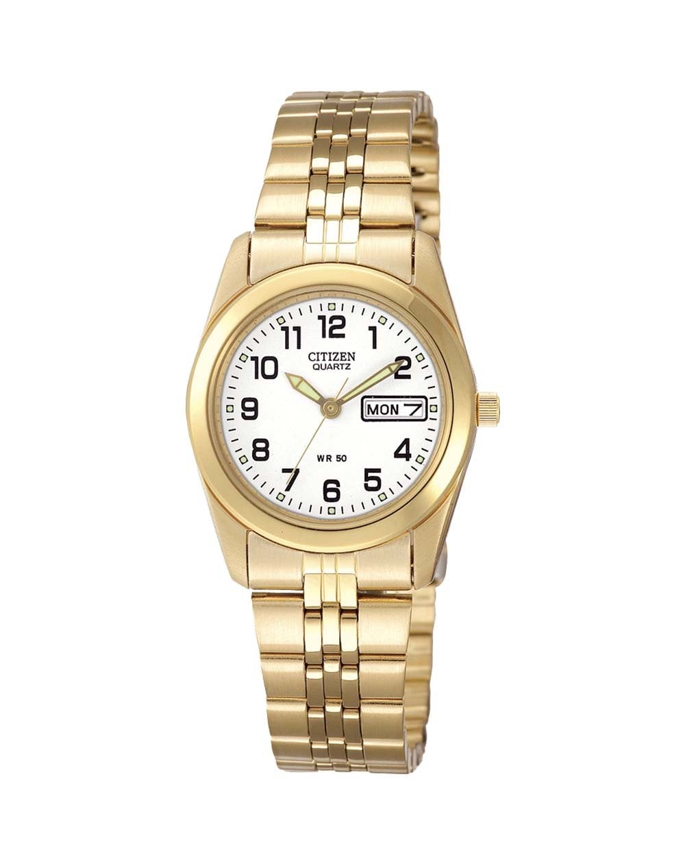 Citizen women's quartz analogue dress watch in gold tone with day & date