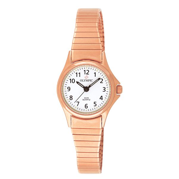 Olympic women's quartz watch with expander band in rose gold tone