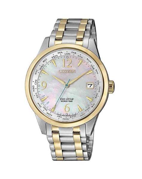 Citizen women's solar powered two tone analogue dress watch with world time