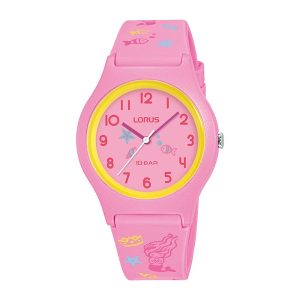 Lorus kid's time teacher quartz watch in pink mermaid design