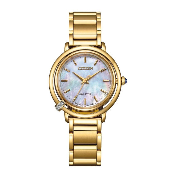Citizen women's solar powered diamond set watch with MOP dial in gold tone