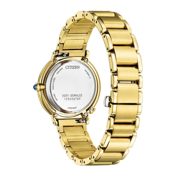Citizen women's solar powered diamond set watch with MOP dial in gold tone