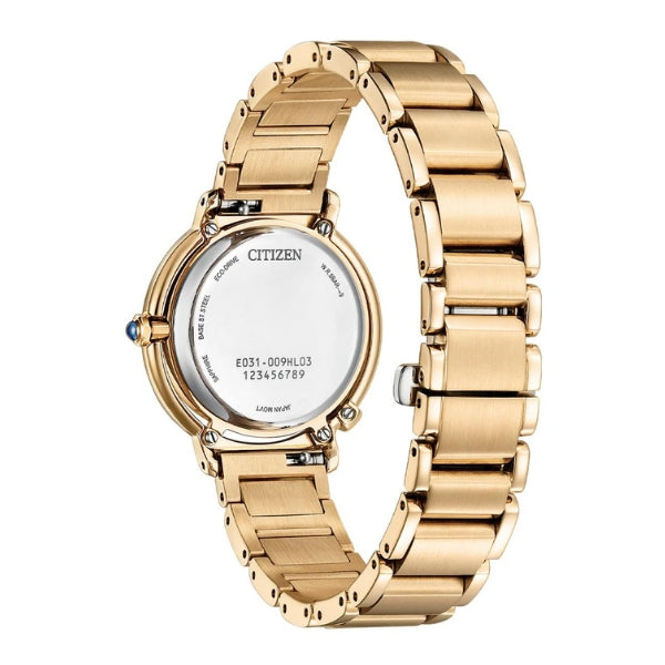 Citizen women's ecodrive solar powered diamond set analogue watch with MOP dial in rose gold tone