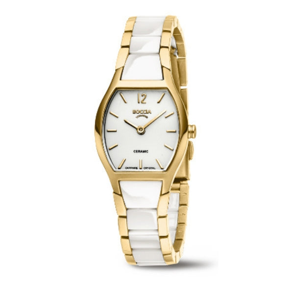 Boccia women's pure gold plated titanium and white ceramic quartz watch