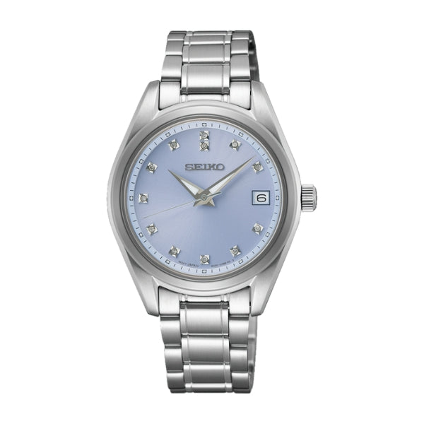 Seiko women's daywear quartz watch with diamond set blue dial