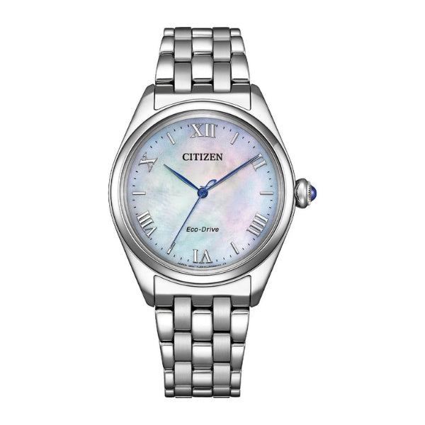 Citizen ladies eco-drive solar powered watch in stainless steel with mother of pearl dial