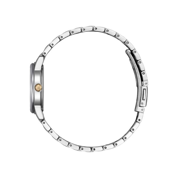 Citizen women's eco-drive solar powered watch with date in stainless steel and rose gold