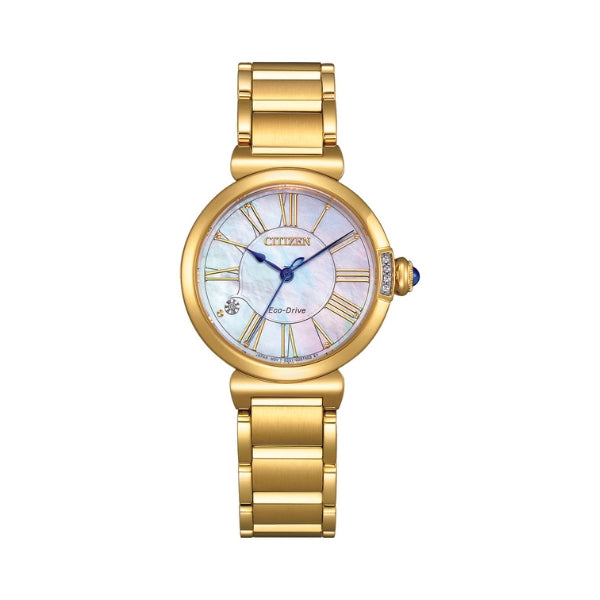Citizen women's diamond set eco-drive watch in gold plated stainless steel