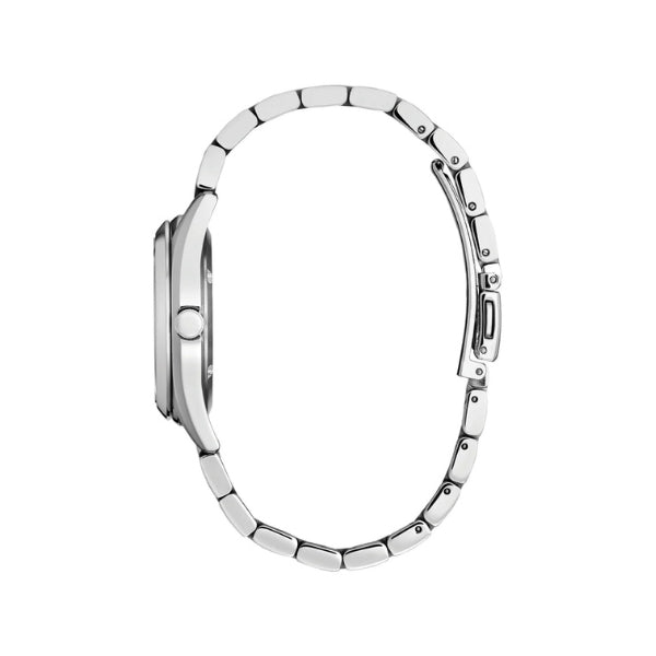 Citizen women's eco-drive diamond set watch in stainless steel and blue