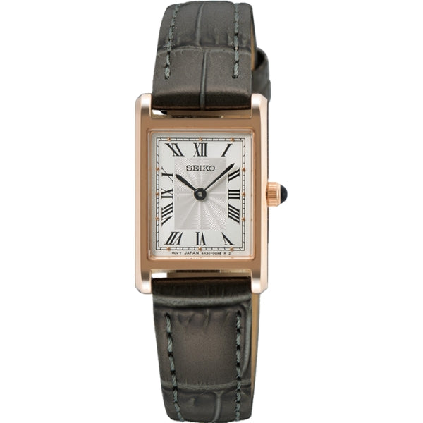 Seiko ladies rose over steel watch with rectangular dial