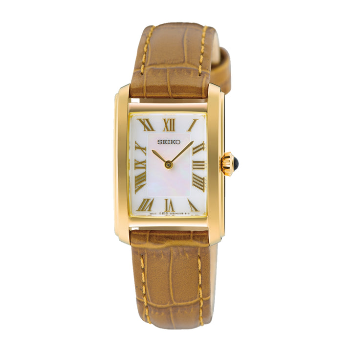 Seiko - ladies quartz watch with tan leather strap wr50m