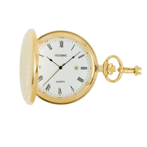 Olympic quartz pocket watch in gold tone