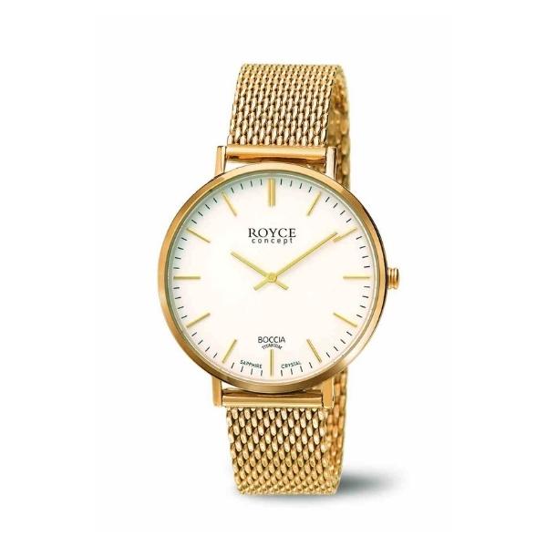 Boccia men's quartz analogue watch in gold over titanium with mesh strap