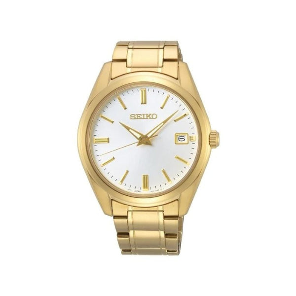 Seiko men's quartz watch in white and gold