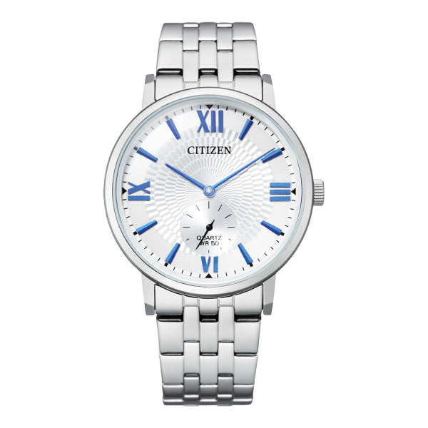 Citizen men's quartz watch in silver and blue