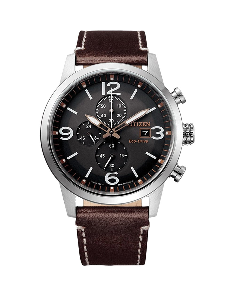 Citizen men's Eco-Drive chronograph watch with leather strap