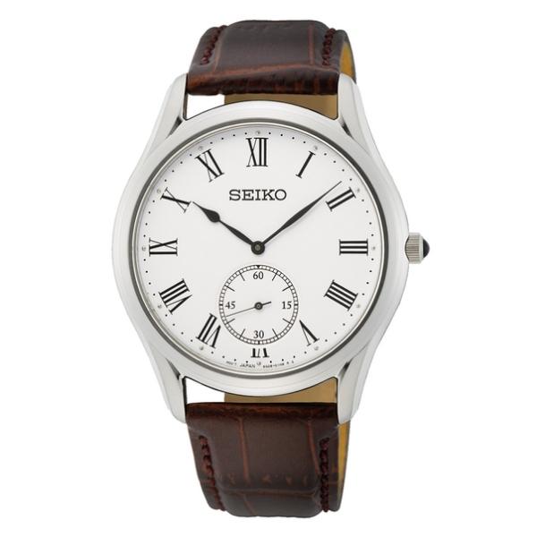 Seiko men's quartz watch in steel and brown leather