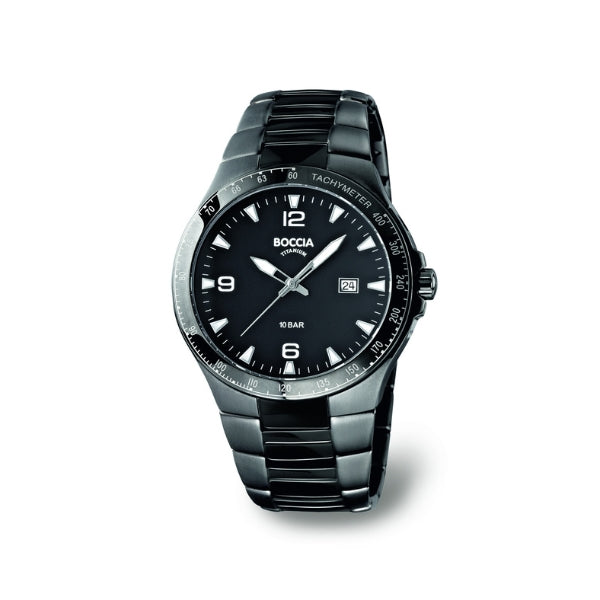 Boccia men's quartz watch in black over titanium