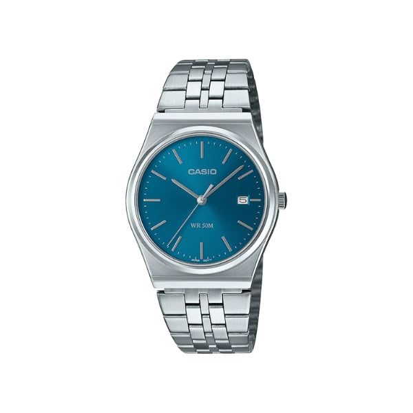 Casio men's quartz analogue watch with blue dial