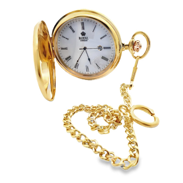 Royal London quartz pocketwatch with roman numerals in gold plated brass