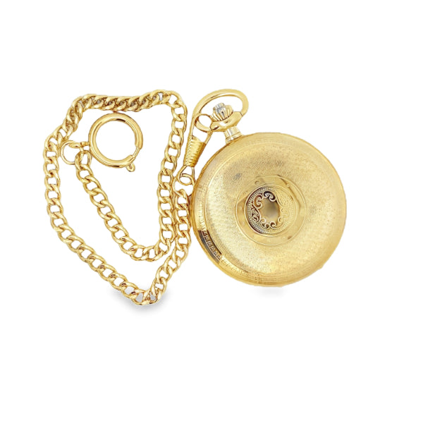 Royal London quartz pocketwatch with roman numerals in gold plated brass