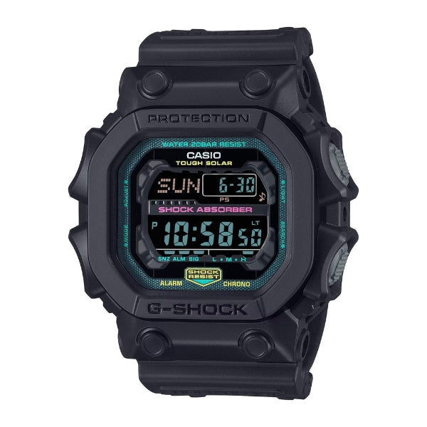 Casio men's over-sized solar G-Shock watch with multi-fluro accents