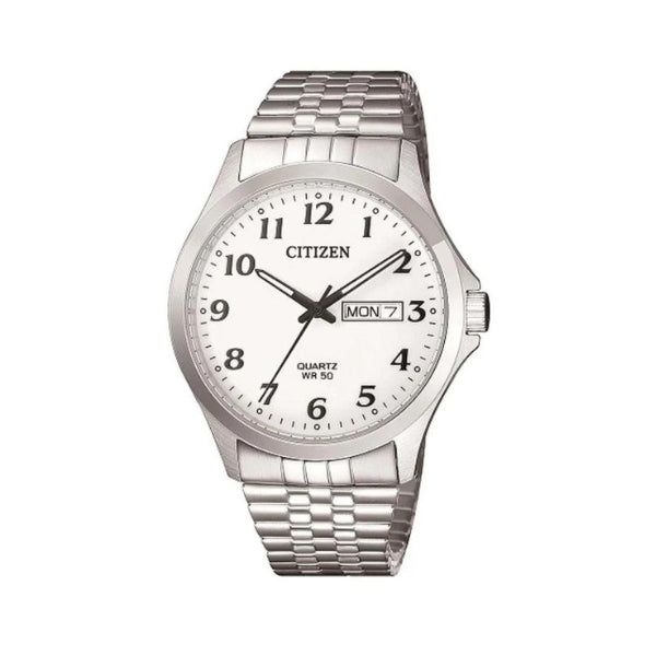 Citizen men's quartz analogue steel watch on expander band