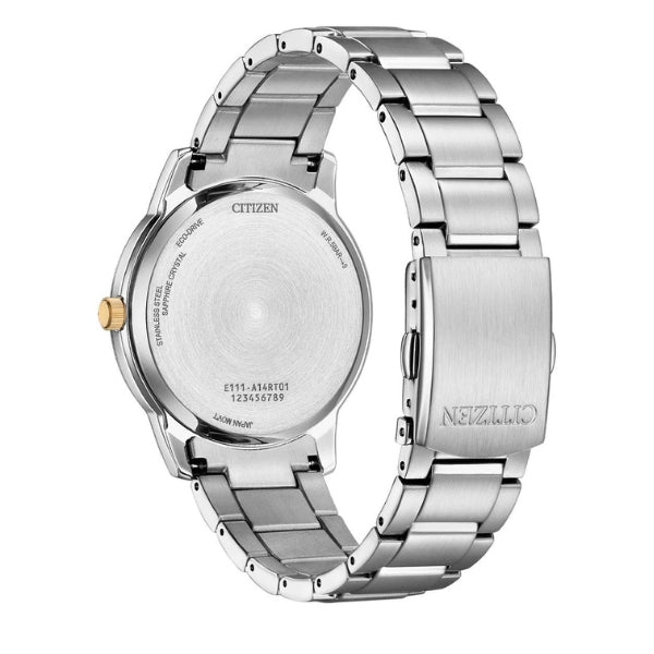 Citizen men's eco-drive solar powered analogue watch with date in stainless steel and rose gold