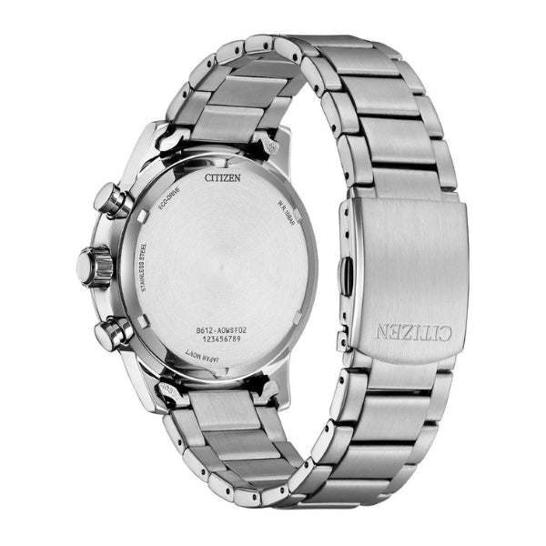 Citizen men's eco-drive solar powered chrono analogue watch in stainless steel and blue
