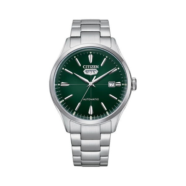 Citizen gents automatic watch with date and green dial in stainless steel