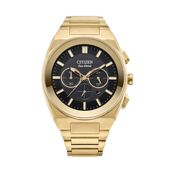 Citizen men's eco-drive watch in gold plated stainless steel