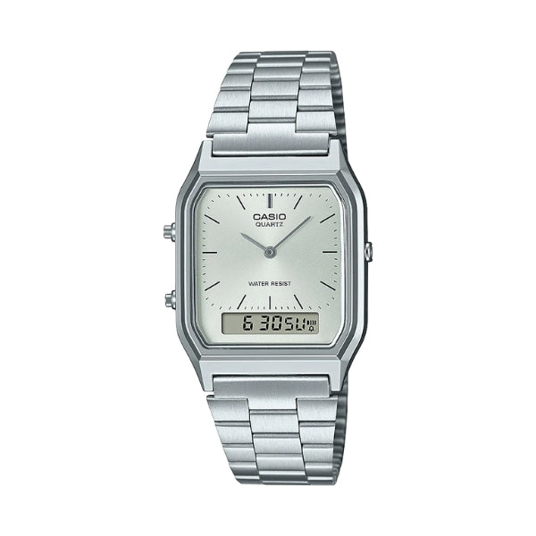 Casio men's quartz analogue digital watch with silver dial in steel