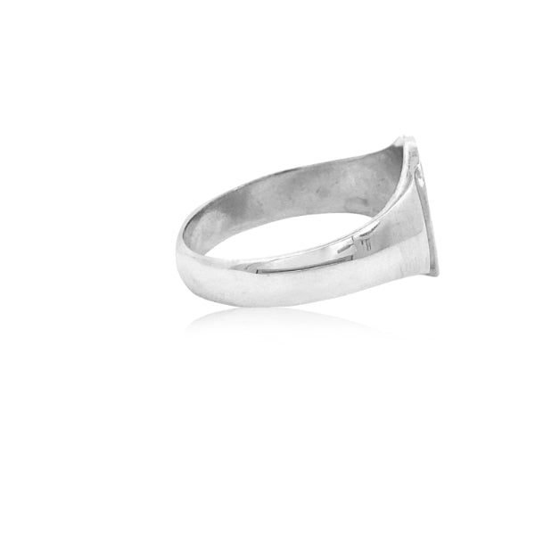 Oval signet ring with scroll pattern in sterling silver