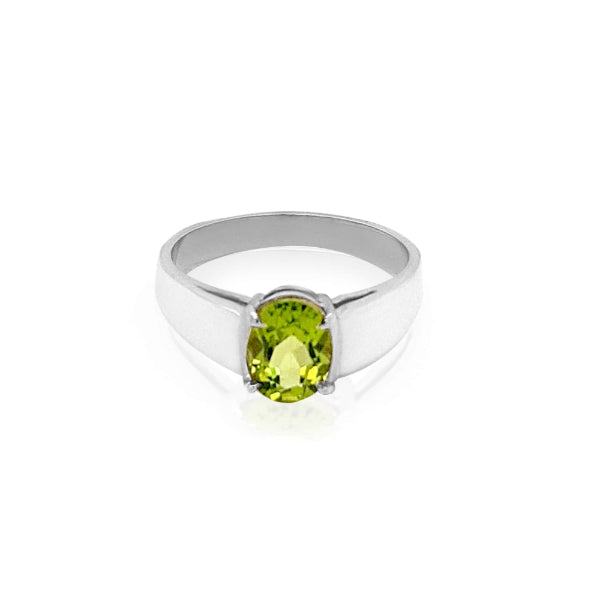 Oval peridot ring in sterling silver