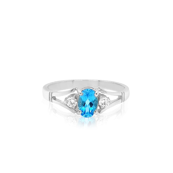 Blue Topaz & CZ ring in silver