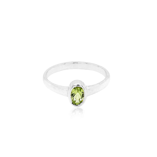 Oval peridot ring in sterling silver